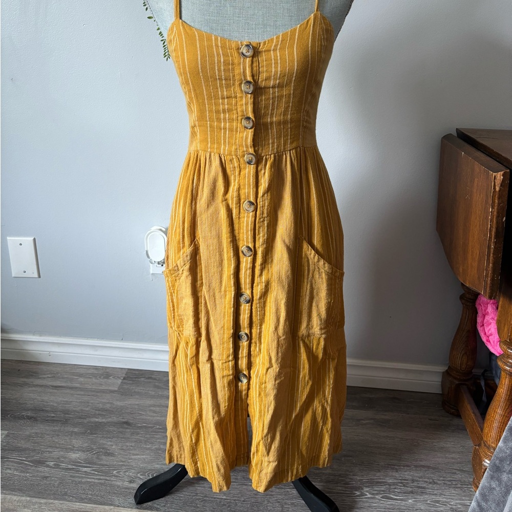 Others Follow Mustard Yellow Button-Front Midi Dress